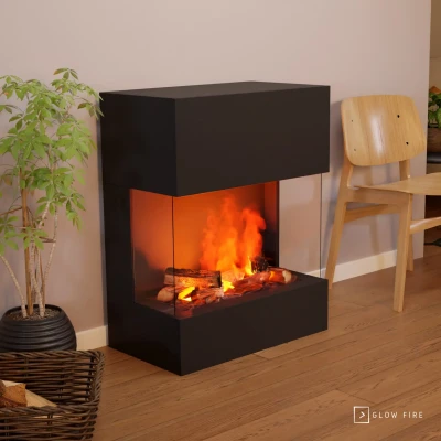 Glow Fire Kästner Schwarz - OMC 600 | Freistehender Wasserdampfkamin, 89 cm x 70 cm x 40 cm